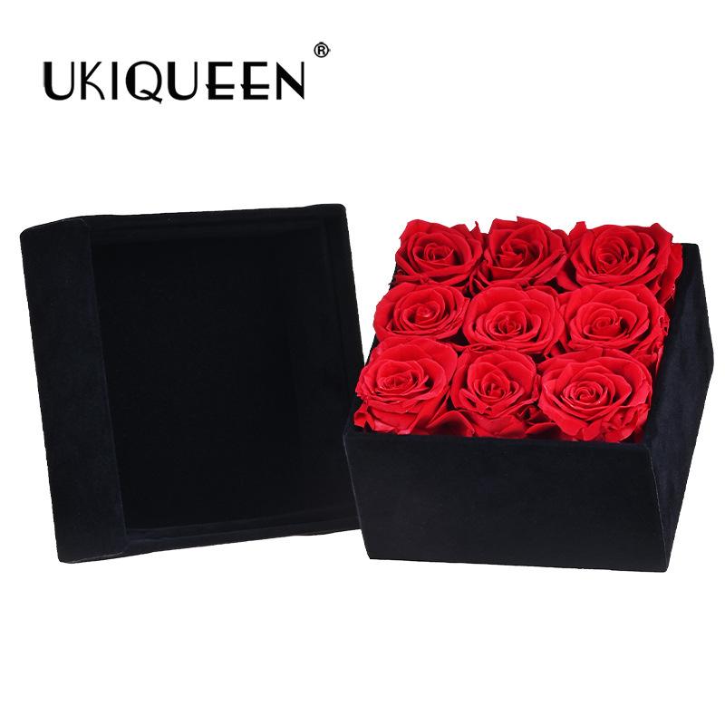 Cubo de rosas eternas con tapa, caja de regalo redonda y cuadrada, adorno de Amazon para comercio electrónico transfronterizo, caja de regalo de flores eternas.