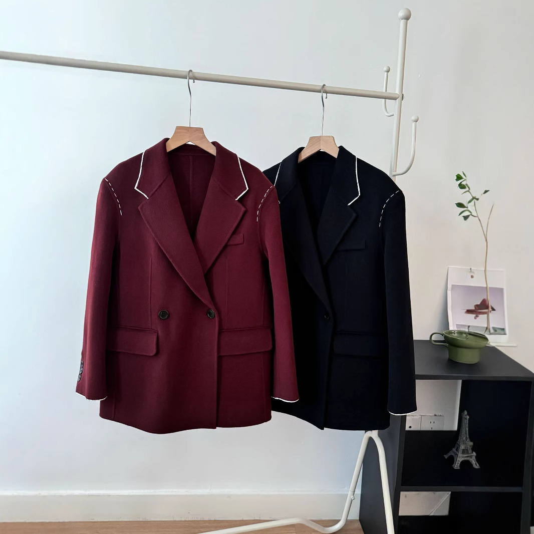 2024 가을과 겨울 새로운 느슨한 플러스 사이즈 세트 양면 캐시미어 코트 여성 틈새 디자이너 울 코트