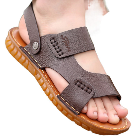 Handmade cowhide leather men's leather sandals men's non-slip beach shoes men's shoes men's slippers real cowhide cool cross-border