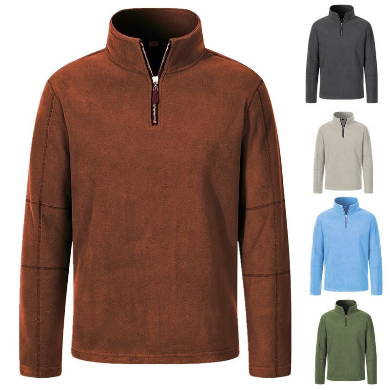 Cross-border Trendy All-match Men's Top Autumn and Winter New Men's Fleece Sweat Collar Half-zipper Long Sleeve European Size