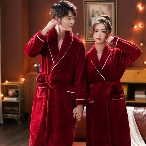 Lovers' bathrobes flannel winter and autumn hotel-style white bathrobes for women, coral velvet bathrobes for men, can be worn outside