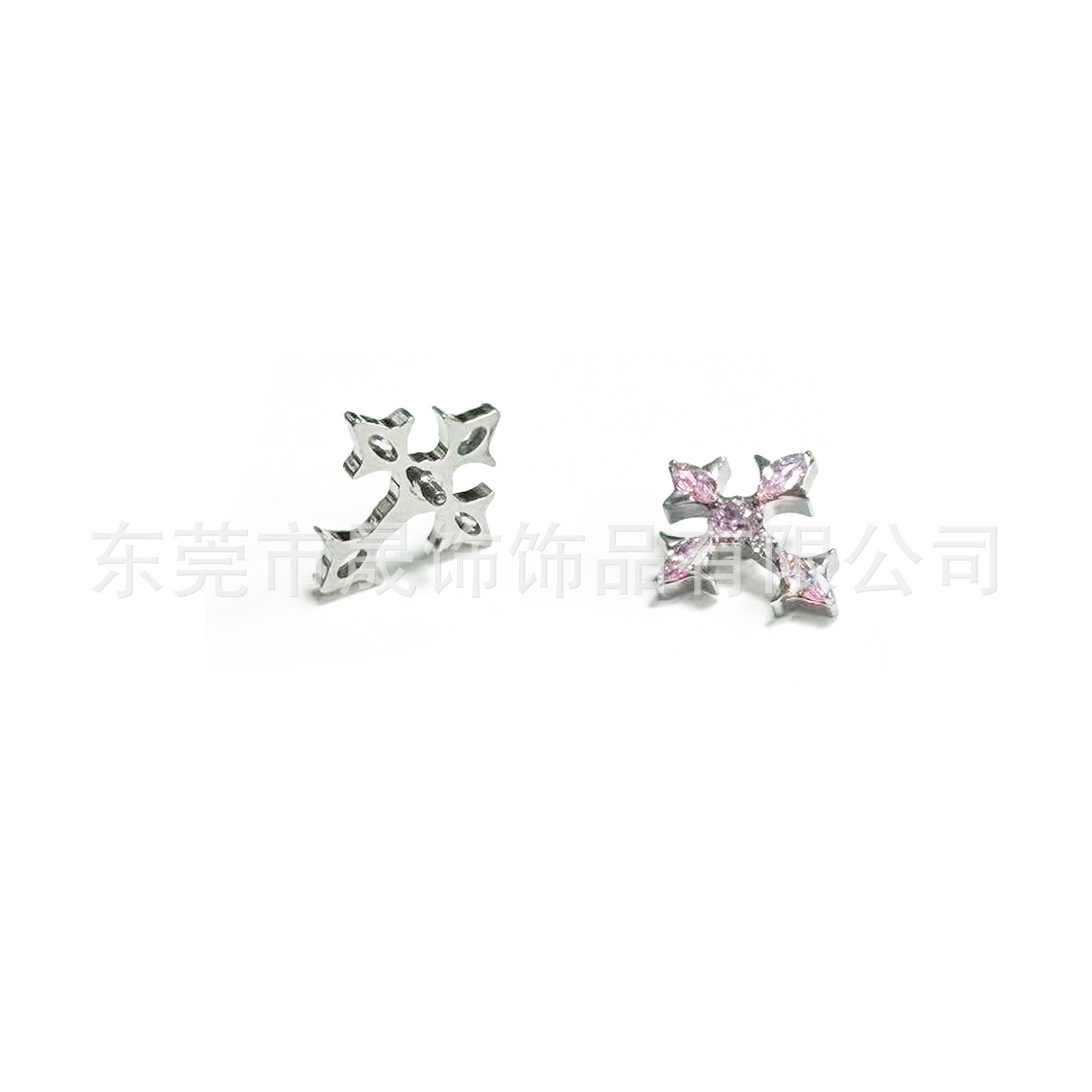 F136钛合金马眼锆石朋克鸢尾十字架唇钉耳钉 人体手工穿刺G23饰品