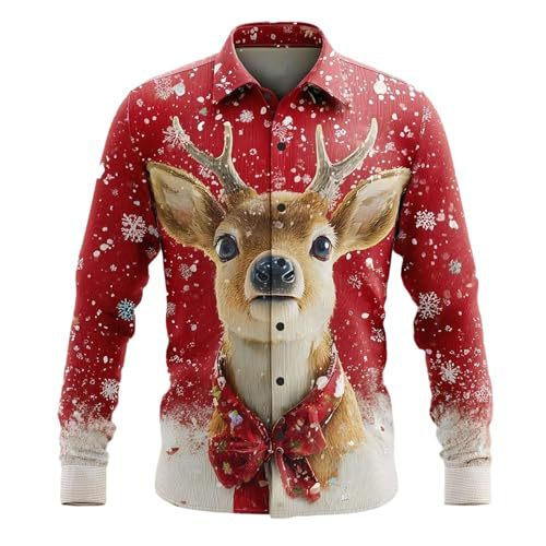 2026 Cross-Border European and American Popular New Christmas Gift Christmas Reindeer Alpaca Men's Collared Long-Sleeve Shirt 2026 Cross-Border European and American Popular New Christmas Gift Christmas Reindeer Alpaca Men's Collared Long-Sleeve Shirt