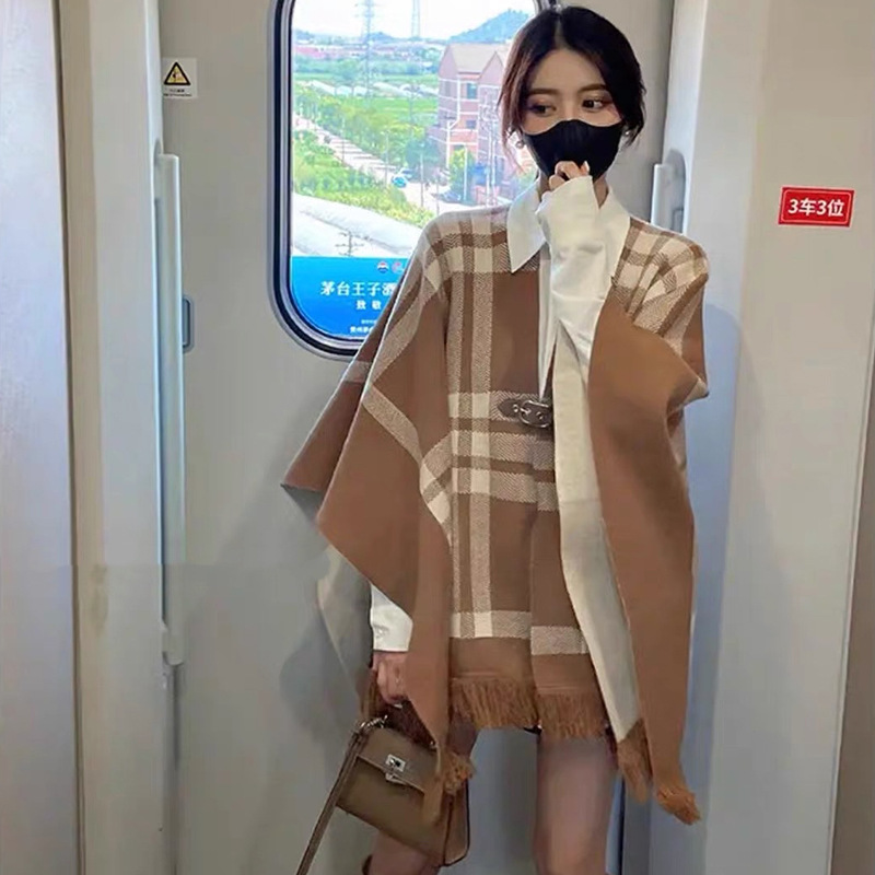 Liangmianjiang[Double-sided Shawl]Xiaoyu Double-sided Shawl For Women Autumn Outerwear Cape Jacket Wearing Wool Knitted Large Square Scarf