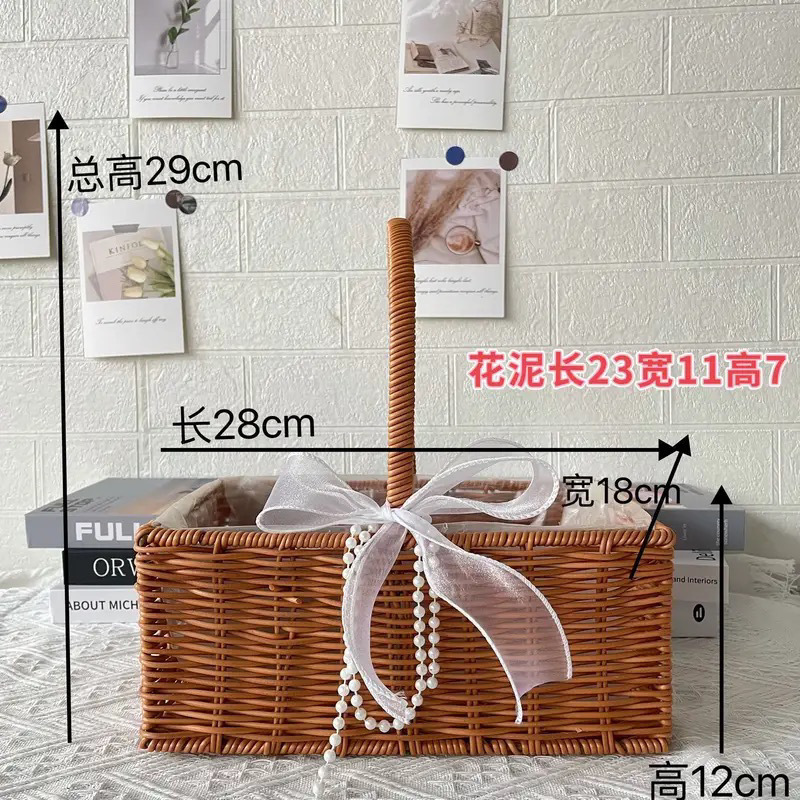 플라스틱 가르시니아 브라운 대형 직사각형 - 꽃바구니 + 리본 + 꽃머드 + 진주