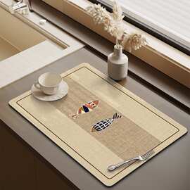 侘寂风厨房台面保护垫硅藻泥吸水速干垫防烫隔热餐垫茶杯沥水垫