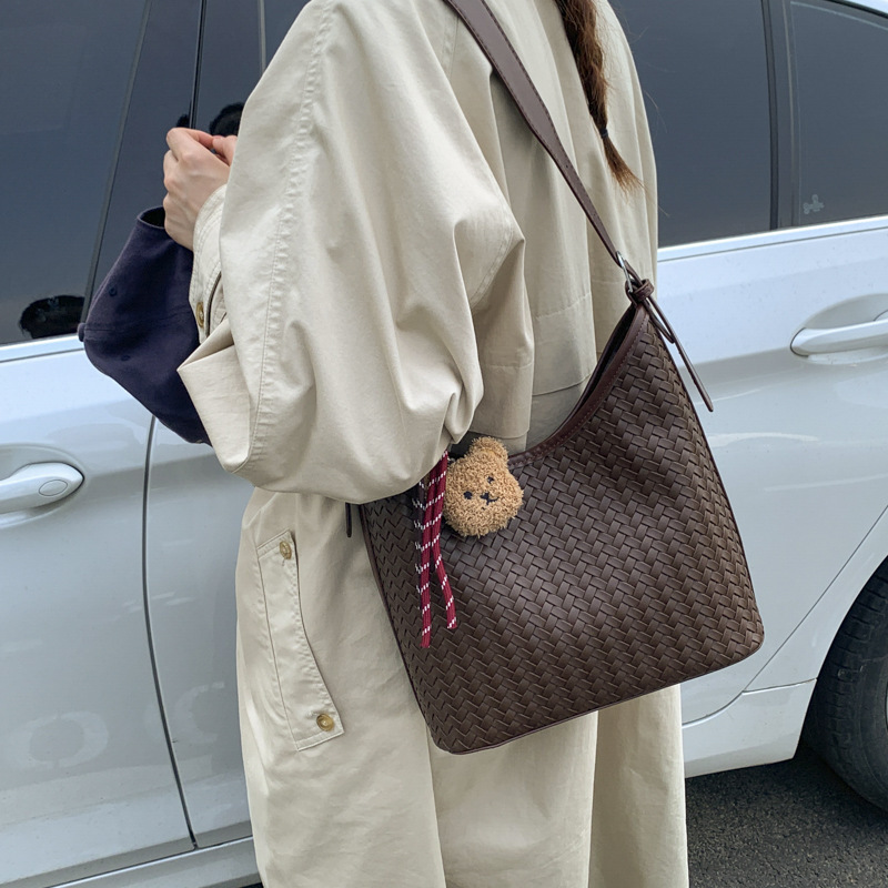 复古腋下包包女2025秋季新款时尚百搭编织纹手提包百搭单肩斜跨包|undefined