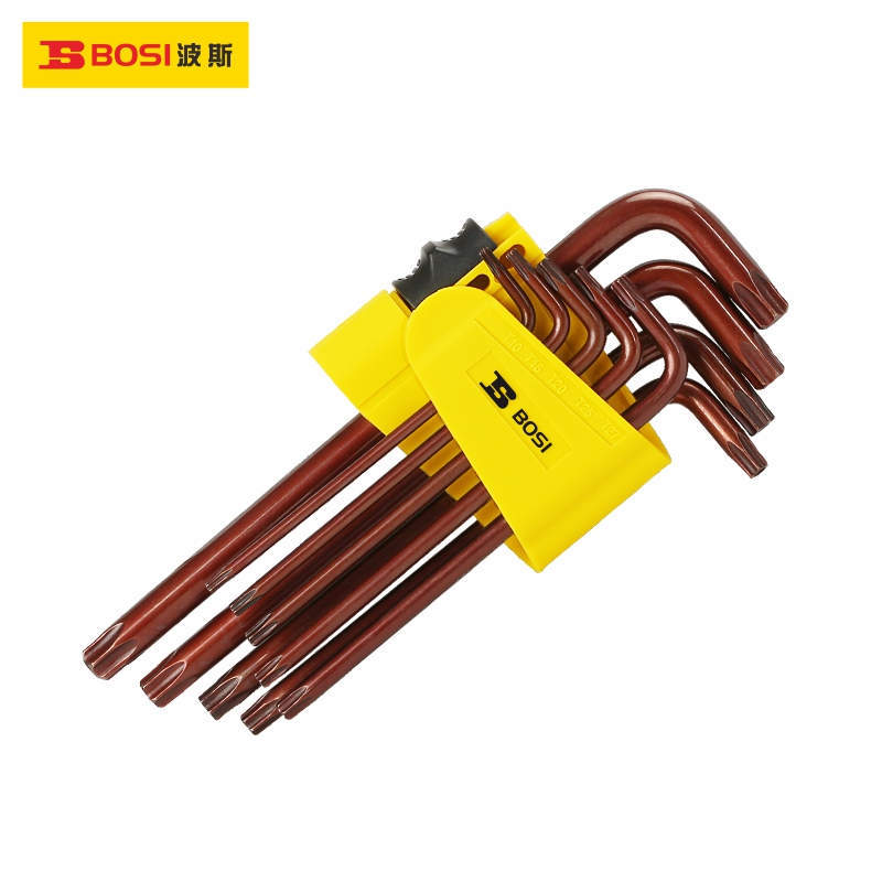 波斯古铜色S2钢9件套加长梅花内六角套装BS426097花型扳手组套