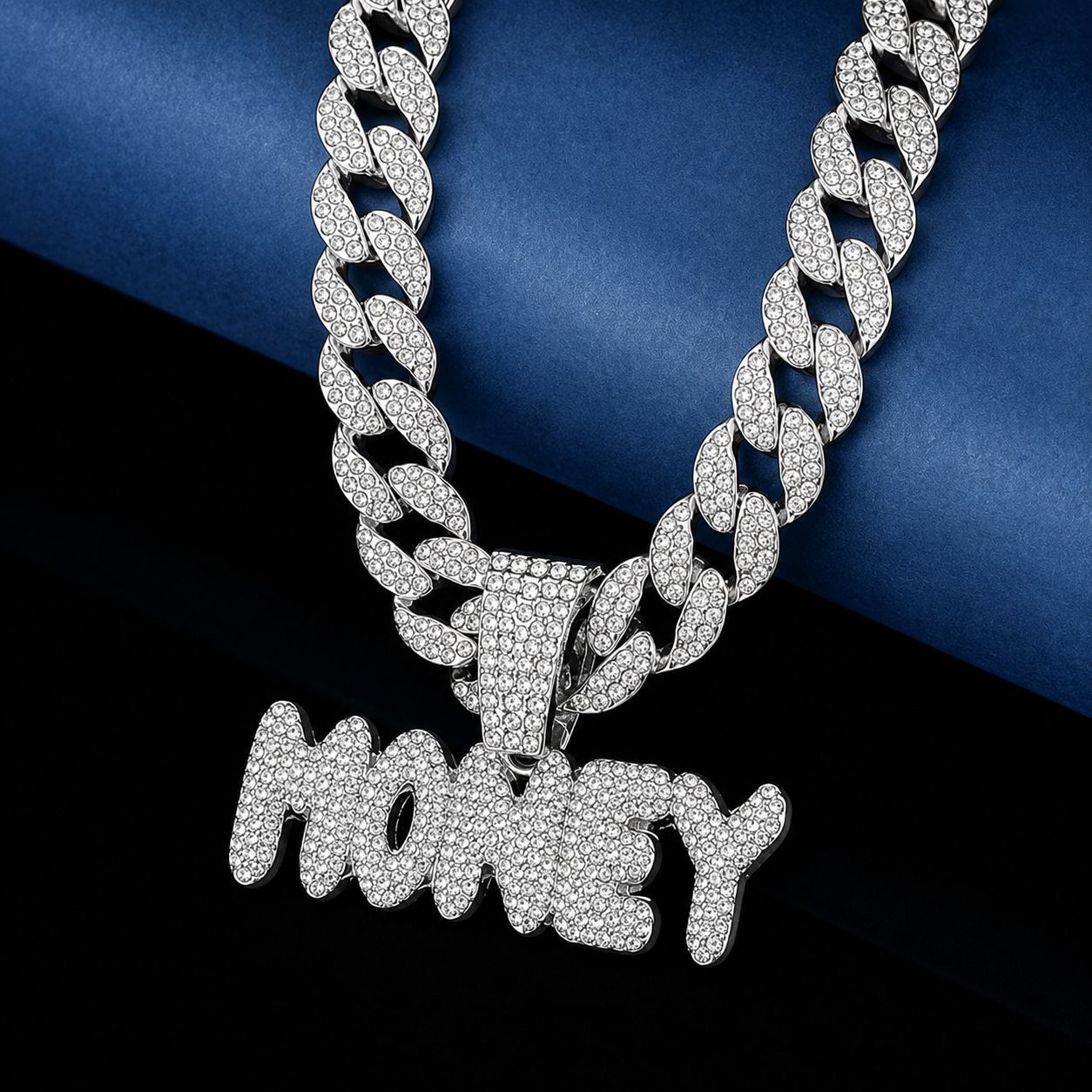 Collar cubano con cadena de diamantes estilo hip-hop callejero de aleación ecológica de nicho para hombre con la letra MONEY y personalidad masculina