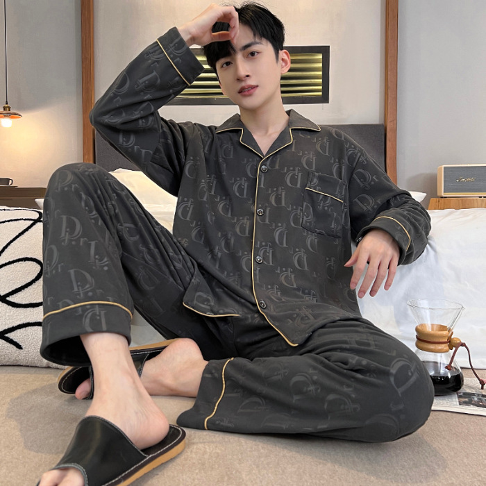 Pijamas de terciopelo para hombres primavera, otoño, invierno, terciopelo de coral más cálido, terciopelo de isla, cardigan, conjunto de ropa para el hogar