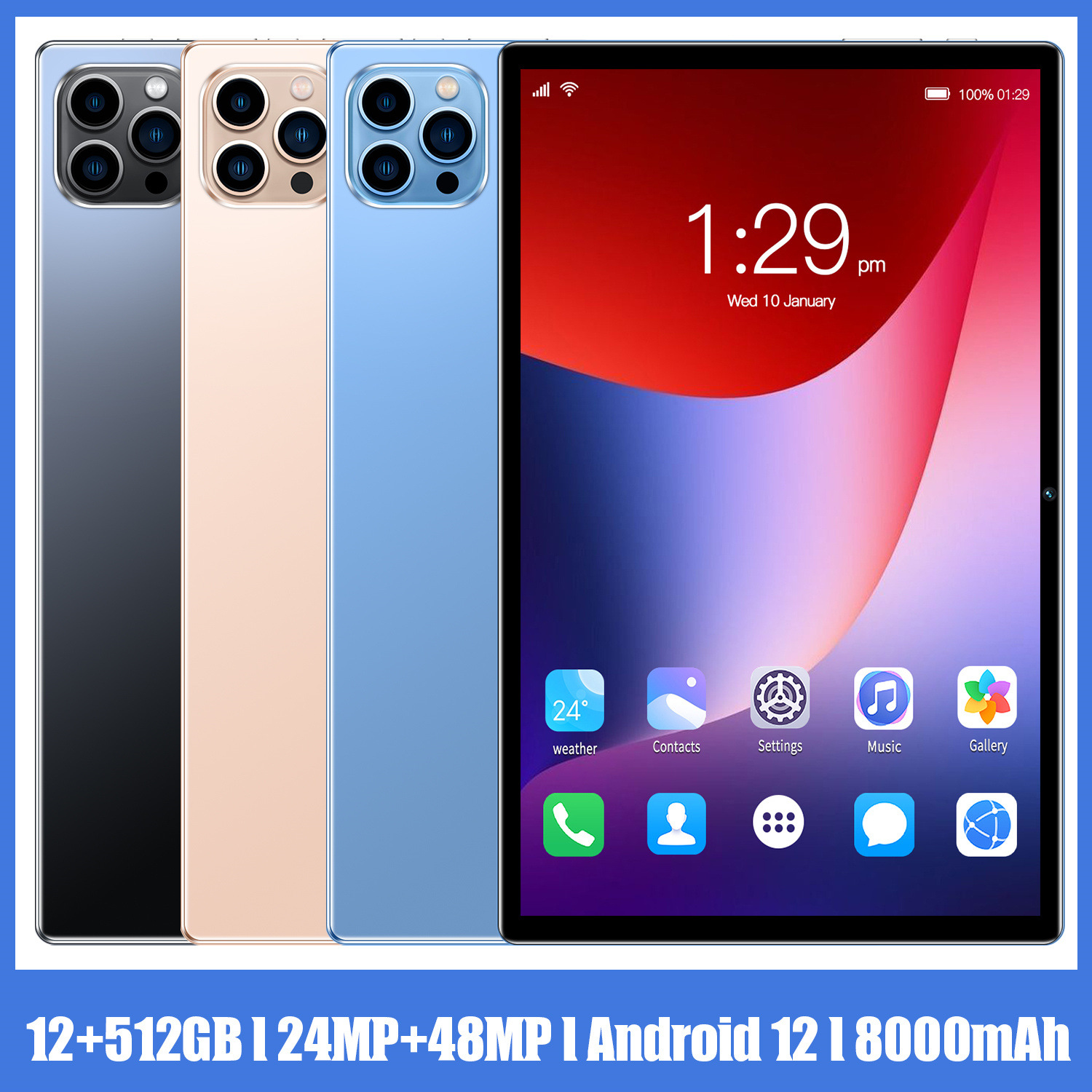 V62 nueva tableta transfronteriza de 10,1 pulgadas 12 + 512G HD Android llamada inteligente fuente WiFi al por mayor