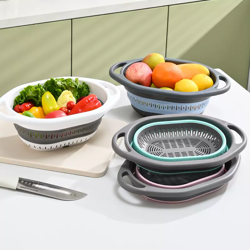 简约伸缩沥水篮厨房用品洗米筛洗水果洗菜篮子多功能可折叠悬挂果