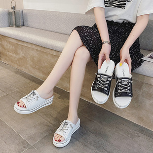 Women's Genuine Leather Half Slippers 2025 New Style Summer Outdoor Platform Wedge Sandals Street Style
