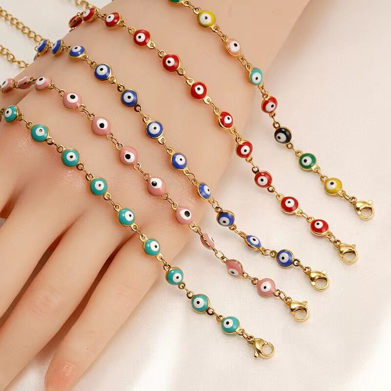 Cross-border Accessories All-match Colorful Blue Eyes Evil Eye Titanium Steel Bracelet Round Devil Eye Bracelet for Women