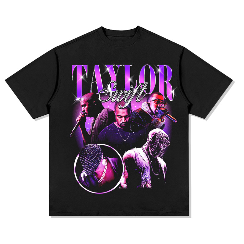 Retro KANYE WEST Spoof KANYE taylor Camiseta de manga corta suelta de algodón pesado