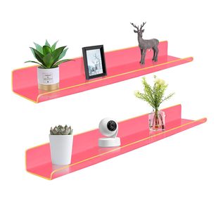 24in Pink Acrylic Wall Storage Display Rack Wall Shelf Bookshelf Punch-Free Wall Hanging Storage