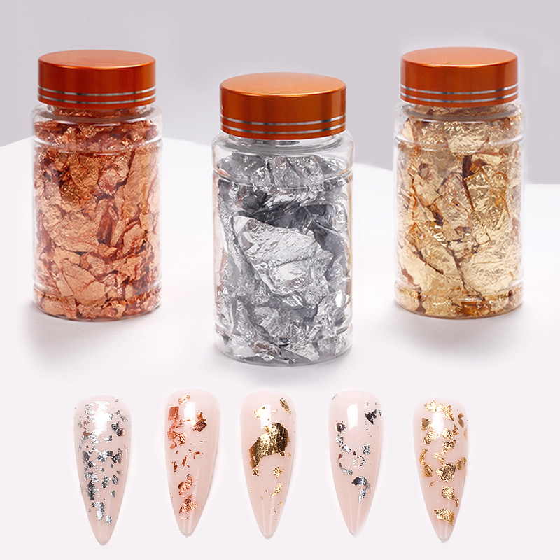 Joyas de uñas de papel de lámina de oro y plata de lámina de estaño fragmentos de red rojo explosivo conchas pegatinas de esmalte de uñas decorativas botellas