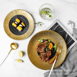 北欧式创意描金陶瓷餐具 金边西餐牛排盘寿司盘 现代家用酒店盘子