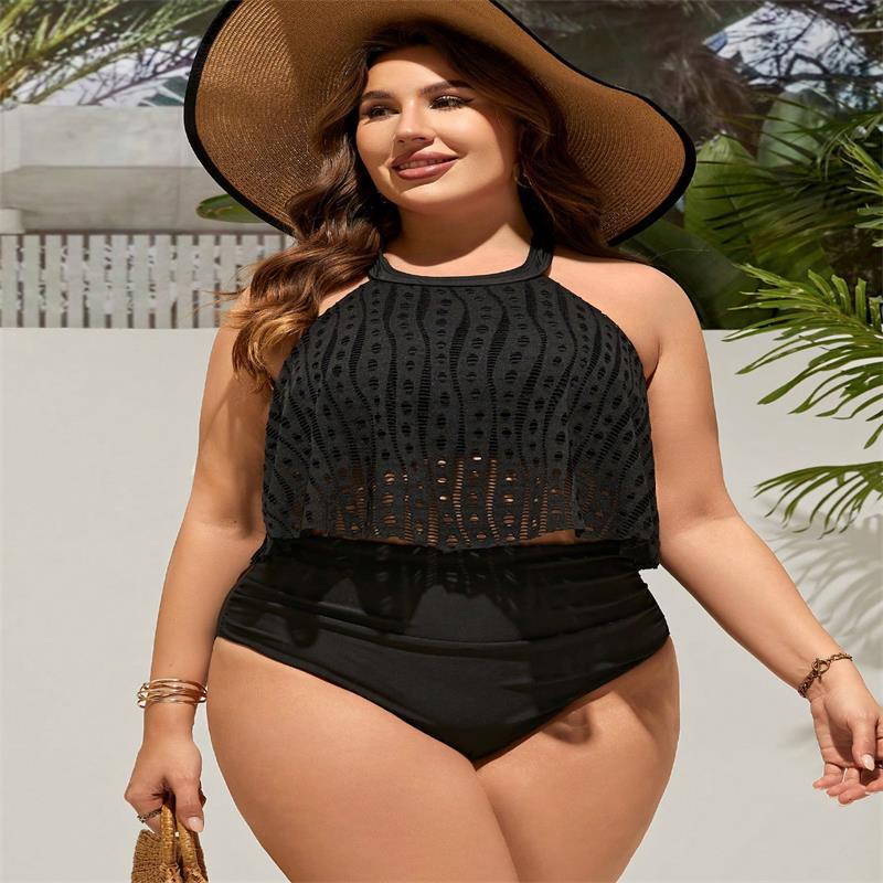 New European and American cross-border Amazon plus size split swimsuit halter sexy conservative swimsuit suit women