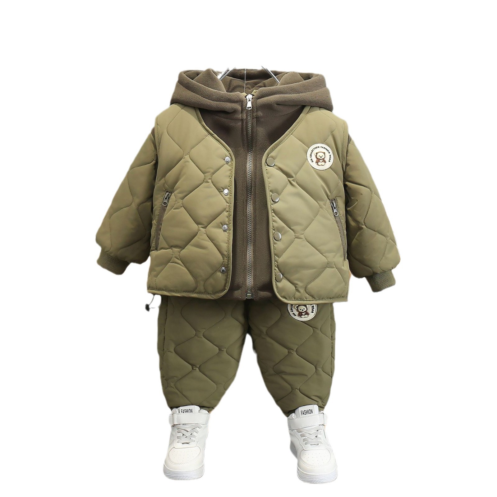 6753 Traje de chaleco para niños Ropa de otoño e invierno 2025 Nuevos niños más terciopelo engrosamiento Chaqueta de algodón de invierno coreana de tres piezas