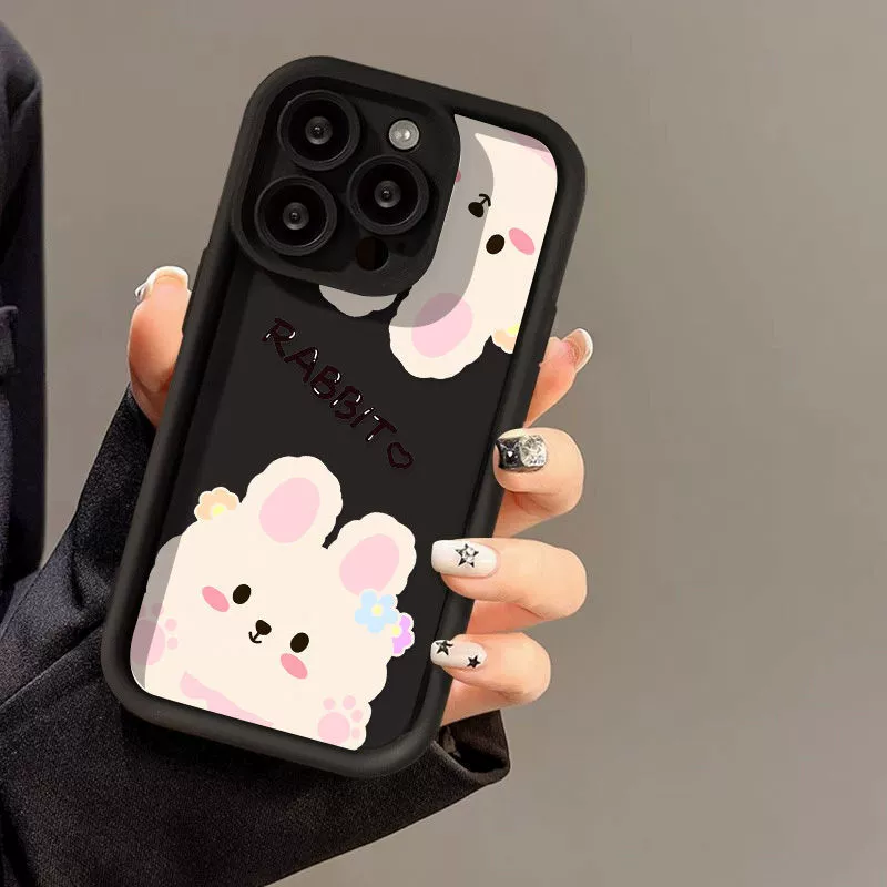 Apple, совместимый чехол-заяц, iPhone 17, матовый, милый, с цветочным рисунком, для 15