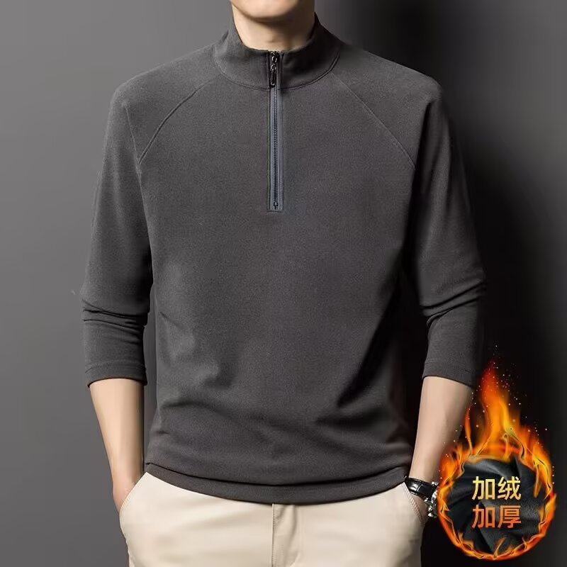 长袖t恤男半拉链立领纯色便宜打底衫简约百搭基础款男装卫衣批发
