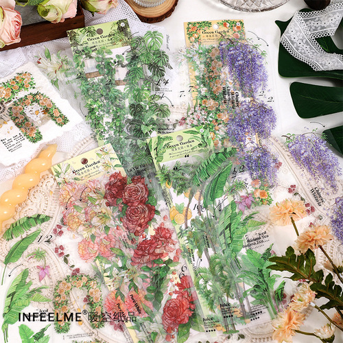 infeelme Stickers Green Island Garden Series Plant Handbook Decorative Material Stickers 6 pieces in 4 options