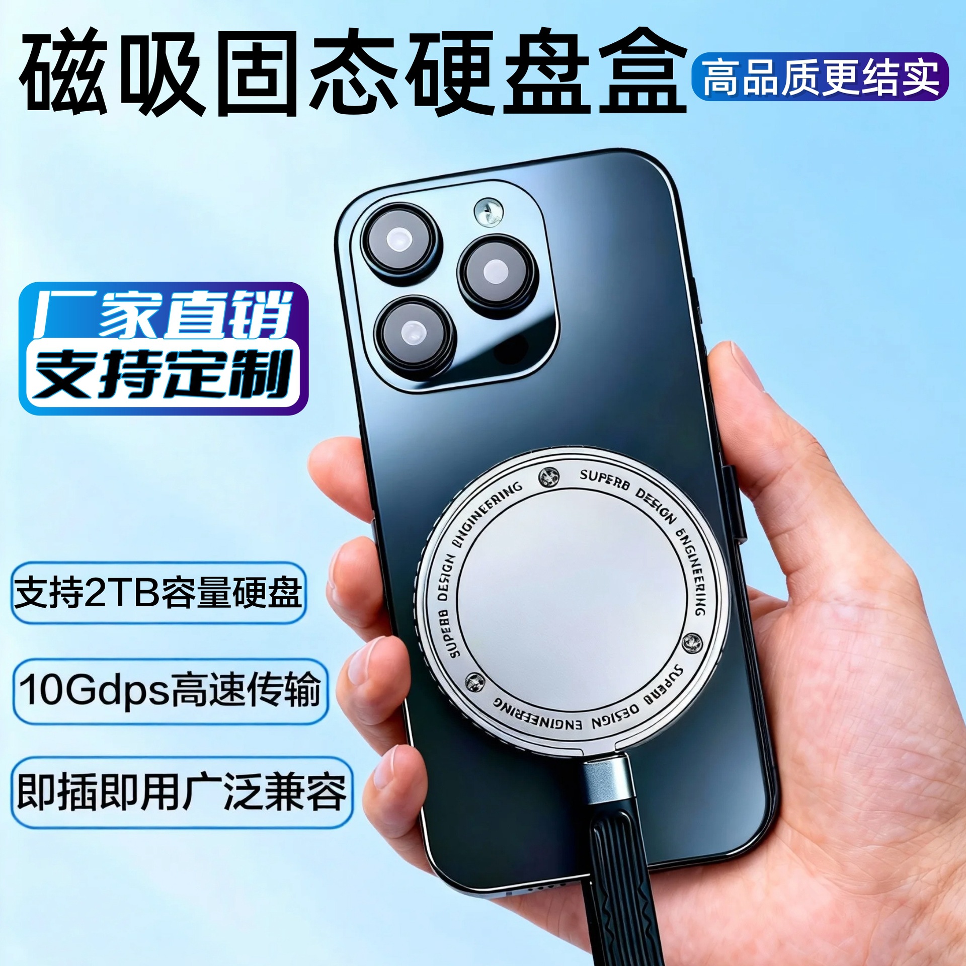 Usb3.1 Magnetic Mobile Hard Drive Enclosure M2 Computer Mobile Phone External Solid State Drive Box Universal with Pd Port