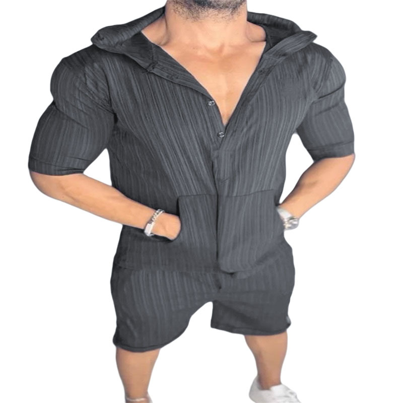 Men's Casual Hooded Sweatshirt And Shorts Two Piece Set_voghion.com