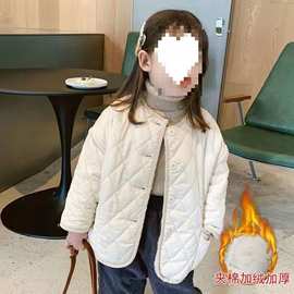 女童夹棉内穿外搭上衣外套2023韩版新款春秋冬夹克儿童保暖棉袄服