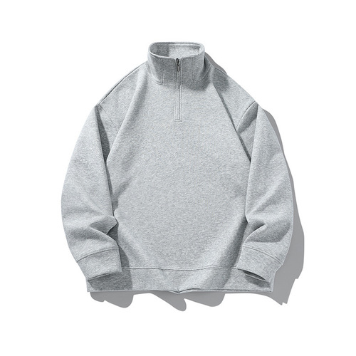 Autumn/Winter Fleece Lined Half-Zip Polo Shirt Sweatshirt Men's Trendy Collar Long-Sleeve T-Shirt Solid Color Cross-Border In-Stock Wholesale