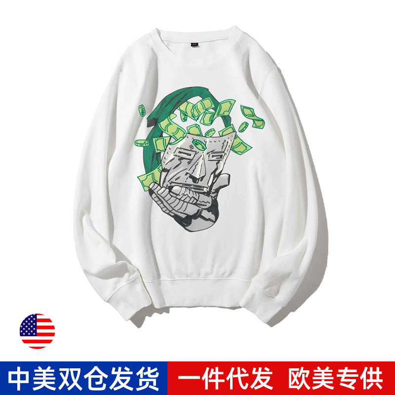 Foreign Trade Cross-Border Money and Mask Printing New Loose Daily Casual Round Neck Long-Sleeved Sweatshirt