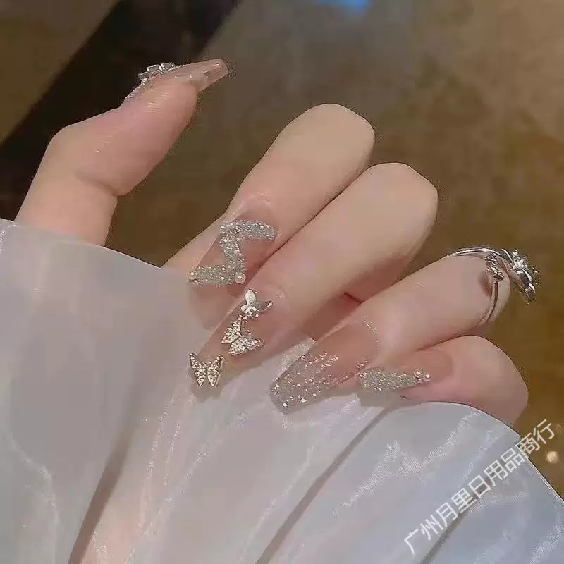 手工美甲穿戴甲ins甲片成品美甲贴片可拆卸带钻假指甲镭射火焰