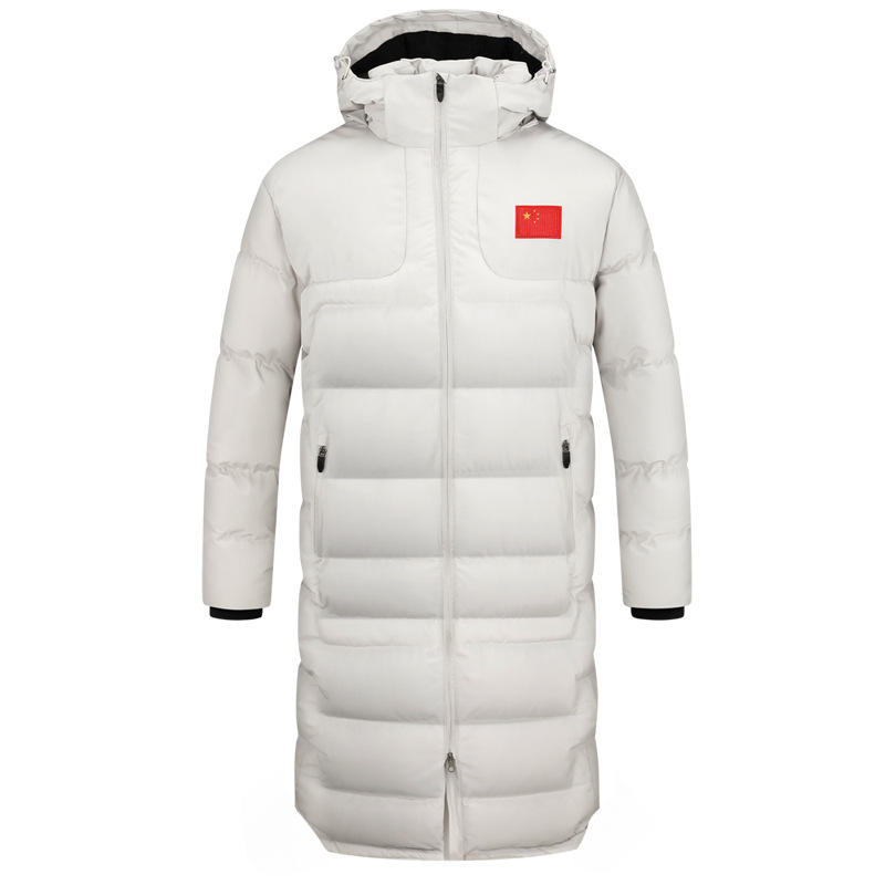 National team winter sports long cotton coat for men and women, sports winter training fleece-lined over-the-knee cold-proof training coat, team uniform