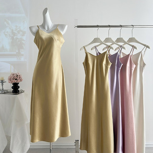 New Style Purple Satin Satin New Chinese Style dress Women's Summer Stacked Long National Style Sling Skirt