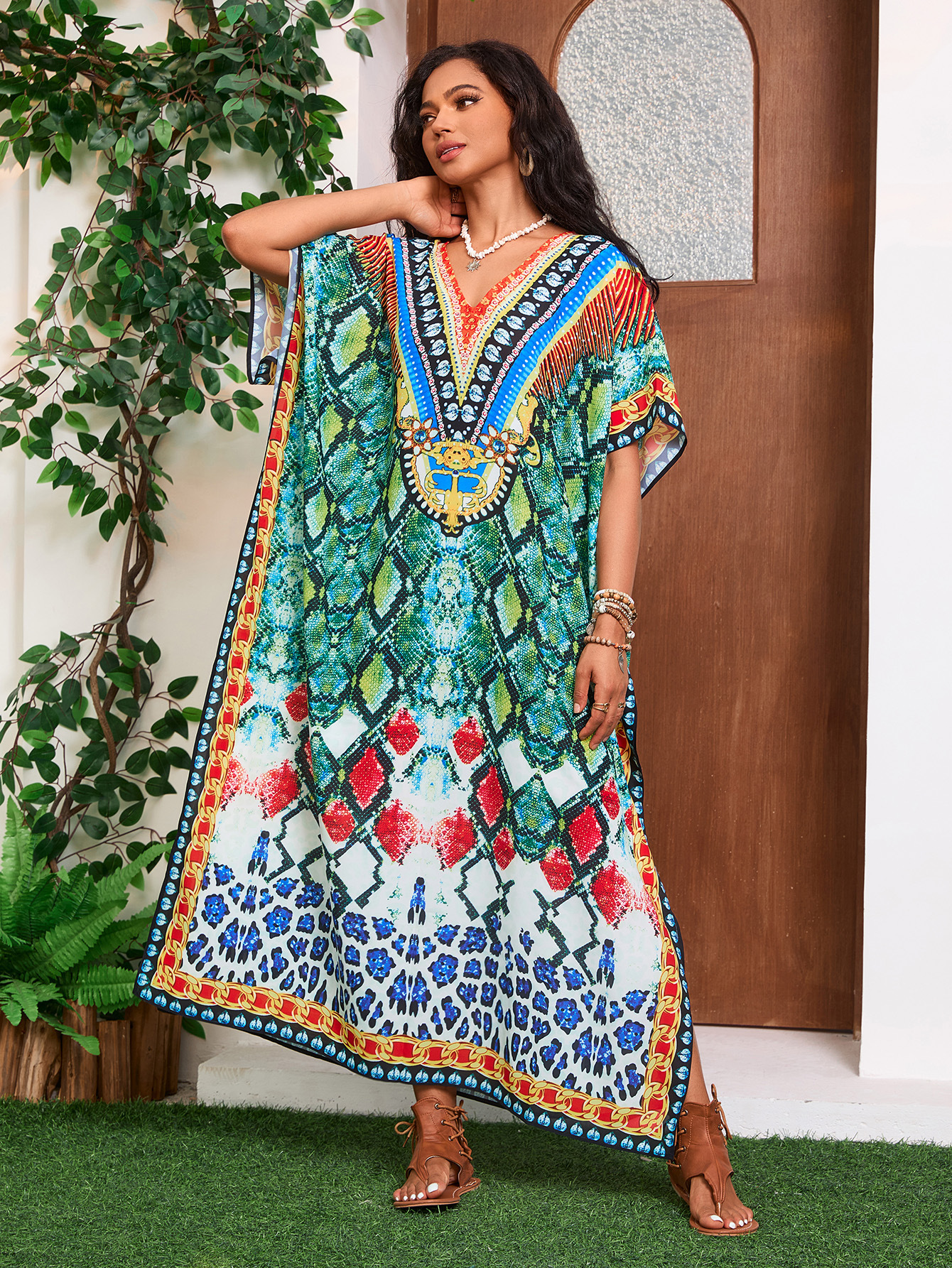 Transfronterizo Amazon nuevo posicionamiento impresa falda larga estilo nacional de vacaciones camisa de playa FR300 (17 colores)