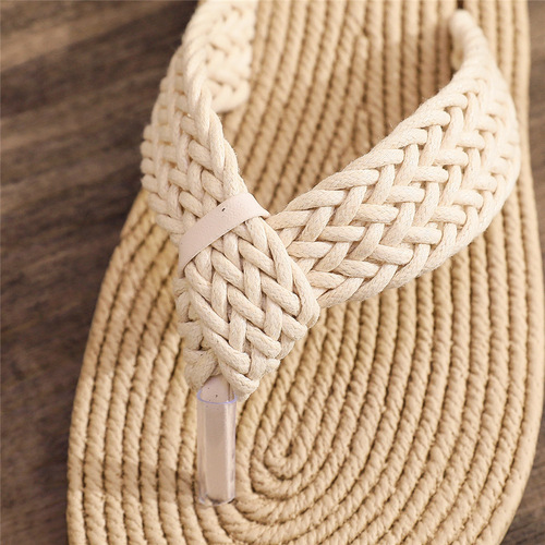 Summer new style imitation hemp rope travel hemp sole women's sandals outer wear flip-flops women's beach wedge heel slippers