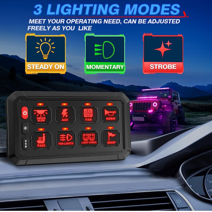Eight-Key and Twelve-Key Touch Switch Panel Suitable for Rvs, Jeeps, Yachts, with Rgb Adjustable Colors, Eight-Way