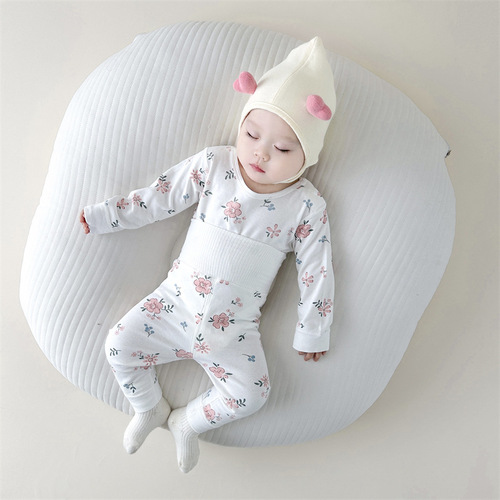 Infant underwear, autumn clothes, autumn and winter pure cotton boneless split suits for men and women, high-waisted belly-protecting pajamas
