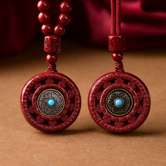 硃砂吊墜六字真言女轉輪項鍊男本命年情侶低含量掛件108顆珠鏈墜