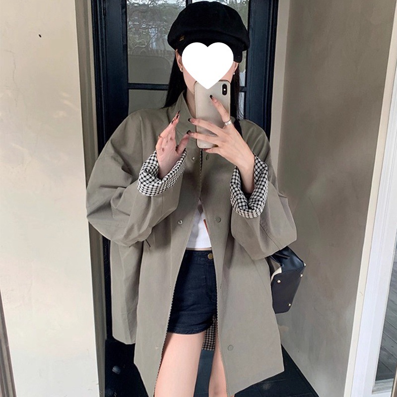 韩系早秋风衣外套女2025新款今年流行小个子夹克上衣薄款格子长袖