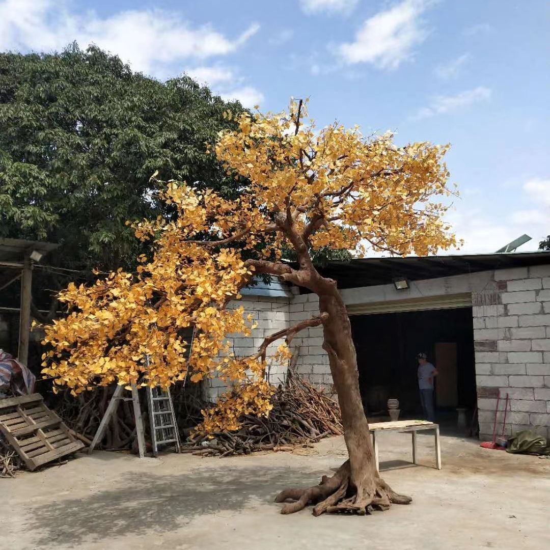 仿真红枫树摆件罗汉松迎客松造型假树售楼处橱窗落地禅意假树造景