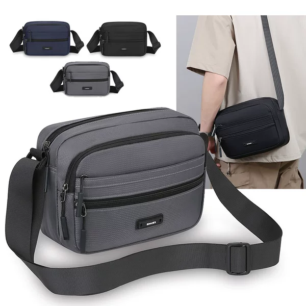 Multi-Layer Casual Men's Shoulder Bag Oxford Cloth Lightweight Durable Versatile Crossbody Bag Business Travel Portable Small Square Bag