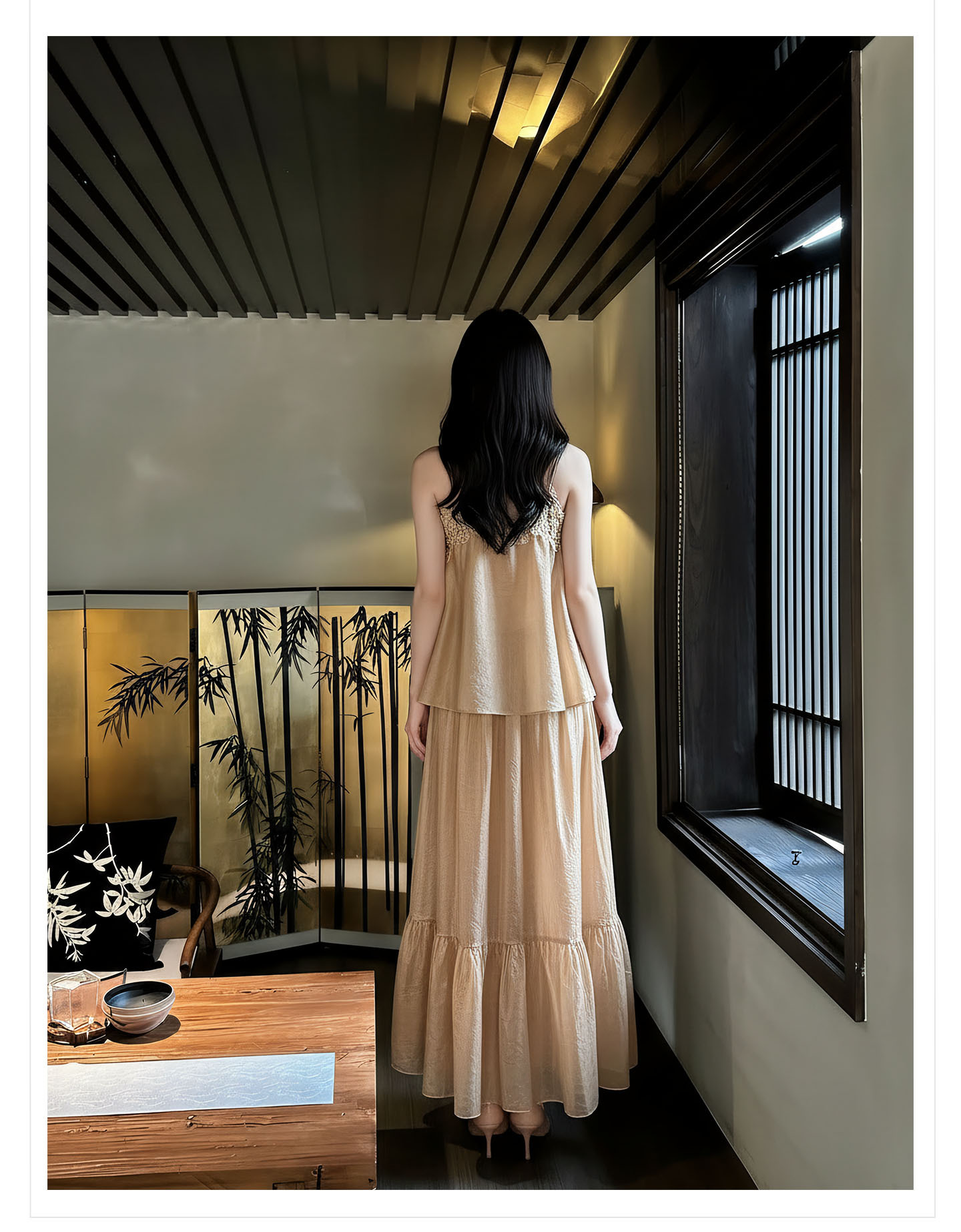 Bộ váy áo khoác + đầm maxi thắt eo phong cách Tân Trung Hoa, họa tiết jacquard nổi bật — nửa váy, Trang chủ, áo khoác chi tiết 15
