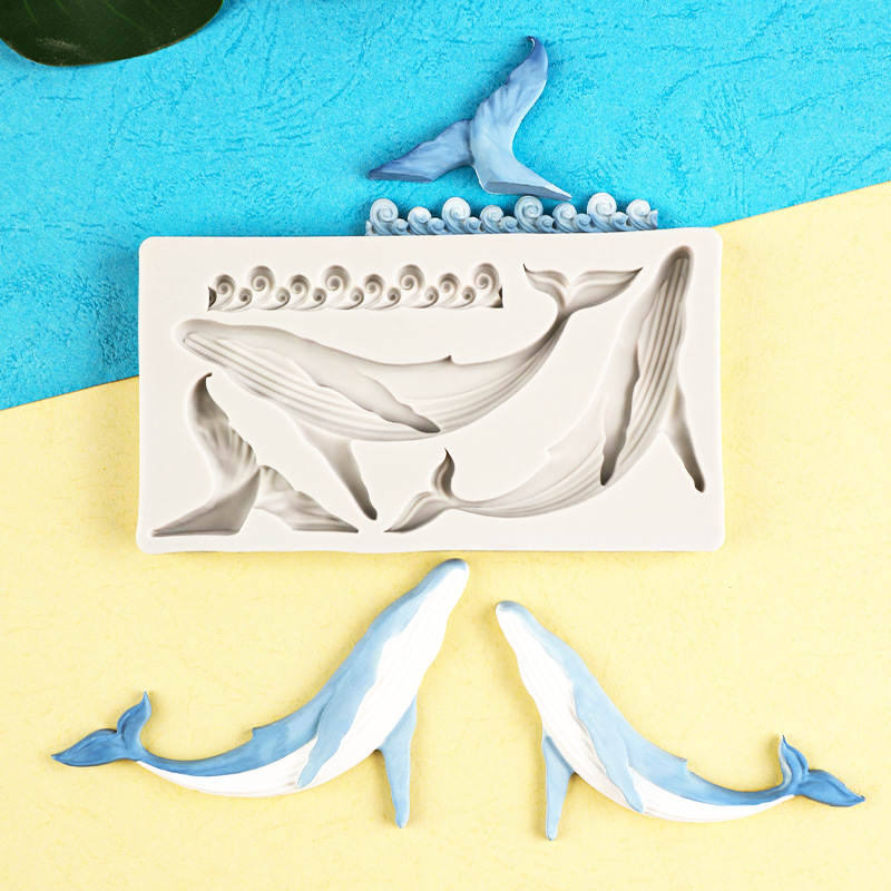 Ballena azul delfín onda molde de silicona decoración de encaje de pastel de chocolate para hornear molde de arcilla epoxi Decoración