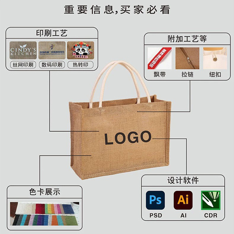 Bolsa de Yute Personalizada sin Logotipo Impreso, Bolsa de Regalo para Compras, Bolsa de Lino de Buena Calidad, Bolsa de Algodón y Lino