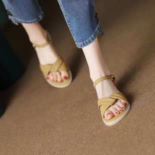 Non-Slip Soft Leather Soft Bottom Sandals Women's 2025 Casual Roman Comfortable Pregnant Women Flat Sandals