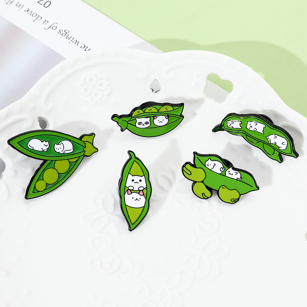 6g Weight Brooches Classification Casual, Daily Occasion Alloy Material Cat, Pea Pattern Unisex Gender Enamel Design Cute Style Cute Pin Cat Pea Alloy Enamel Unisex Brooches 12