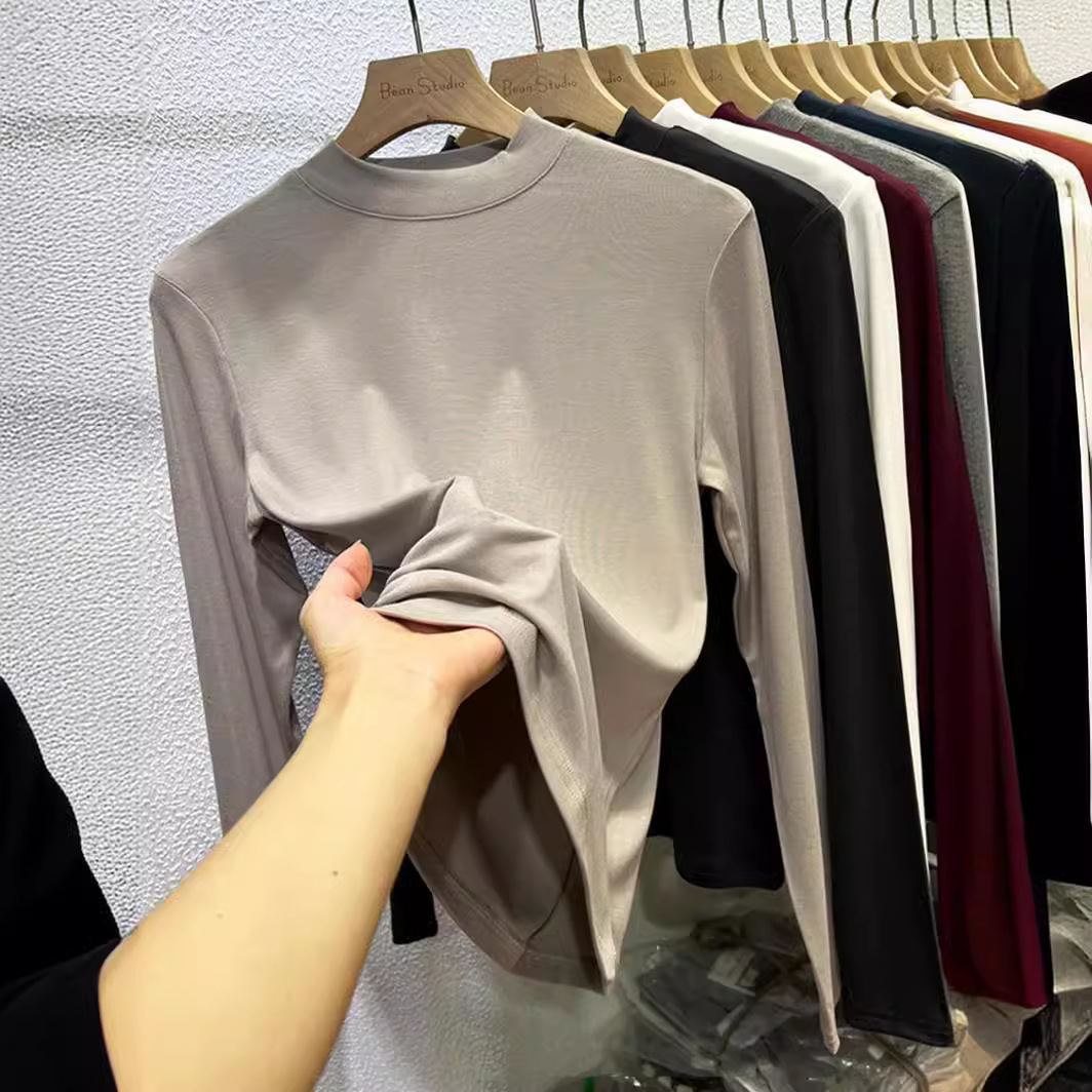 2023 half turtleneck small stand collar long-sleeved T-shirt Women's Western style versatile autumn and winter thin undershirt modal top