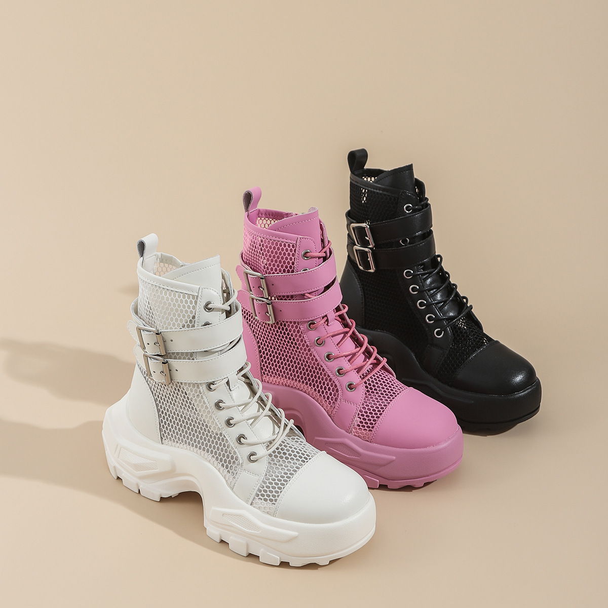 Sports thick-soled Martin boots women's summer thin 2023 new thick-soled mesh hollow breathable boots mesh boots sandals_voghion.com